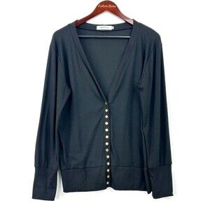 Nenona Women Button Up Cardigan Black Long Sleeve Knit Top Sz XL 1245U4